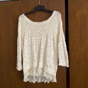 Cream sweater with lace trim